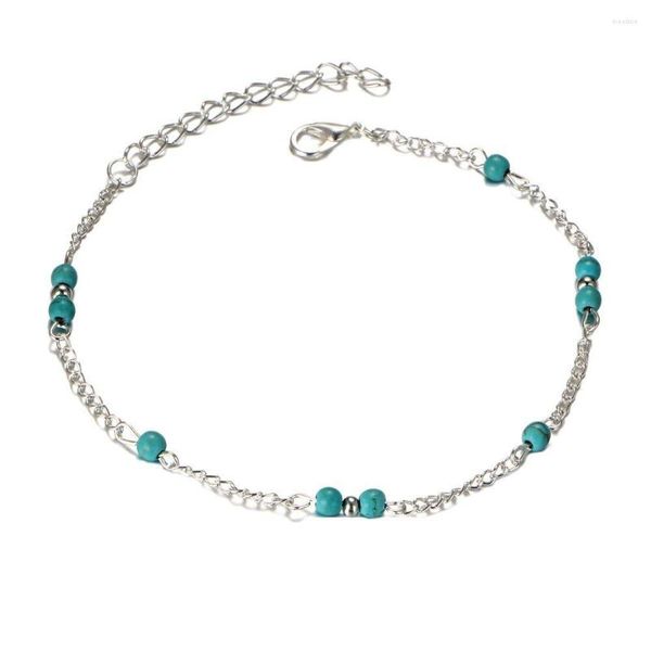 Cavigliere L154 Fashion Bijoux Girl Unique Nice Beads Chain Charm Blue Green Stone Cavigliera Bracciale Piede Uomo Donna Gioielli da sposa