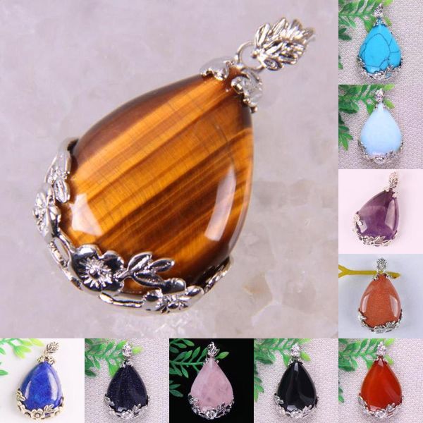 Collane con ciondolo Tigereye Sandstone Lapis Howlite Crystal CarnelianTeardrop Bead Stone GEM Jewelry