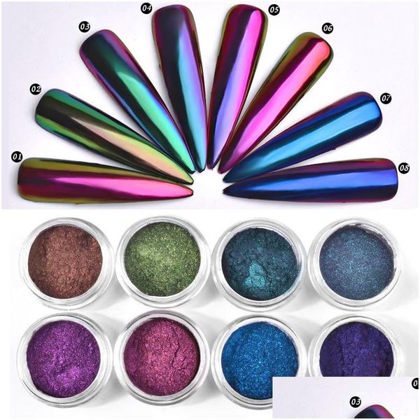 Nail Glitter Chameleon Mirror Glitters Powder Fai da te Chrome Pigment Dust Manicure Unghie Strumenti di decorazione Drop Delivery Salute Bellezza Art Dhxhg