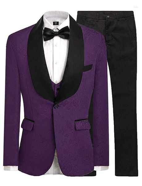 Herrenanzüge Marke Groomsmen Lila Bräutigam Smoking Schal Schwarz Satin Revers Männer Hochzeit Mann (Jacke, Hose, Weste, Krawatte) C493