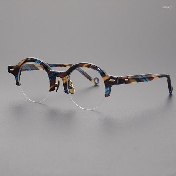 Sonnenbrillenrahmen Japanische handgemachte Klassiker Acetatglasrahmen Männliche Retro Kleine kreisförmige halbe Anti-Hochgrad-Myopie-Brille