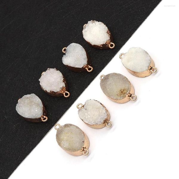 Wisiorek naszyjniki kamień naturalny jajko kształt kryształ 15-27mm podwójny otwór złącze biżuteria z wiszącą ozdobą naszyjnik DIY kolczyki akcesoria mody