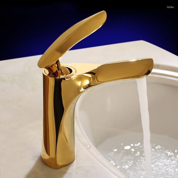 Rubinetti per lavabo da bagno Rubinetto in ottone dorato di lusso Design unico Miscelatore monocomando per lavabo dorato