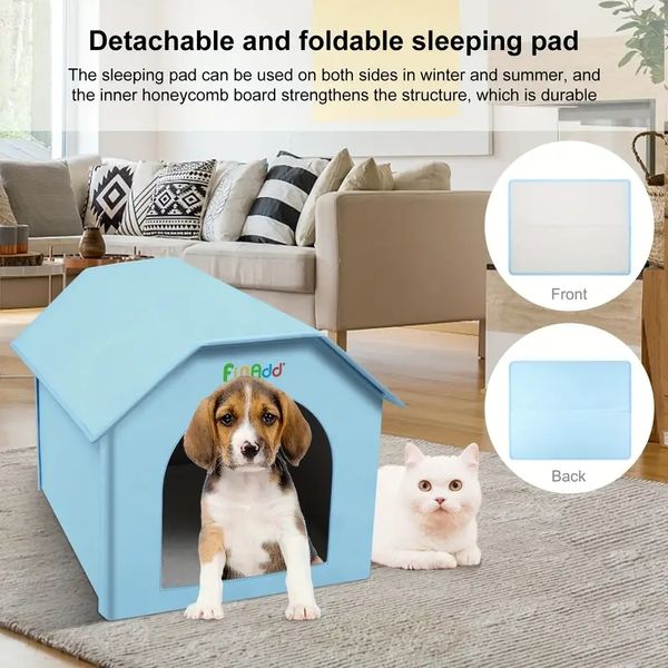 Casa para gatos, casas dobráveis para animais de estimação à prova de intempéries com tapete removível, abrigo dobrável portátil para cães pequenos ao ar livre