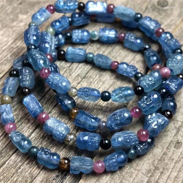 Strand Natural Kyanite Pixiu Tourmaline Beads Bracciale Handmade Crystal Quartz Jewelry Stretch Bangle Regalo di compleanno per bambini 1 pz