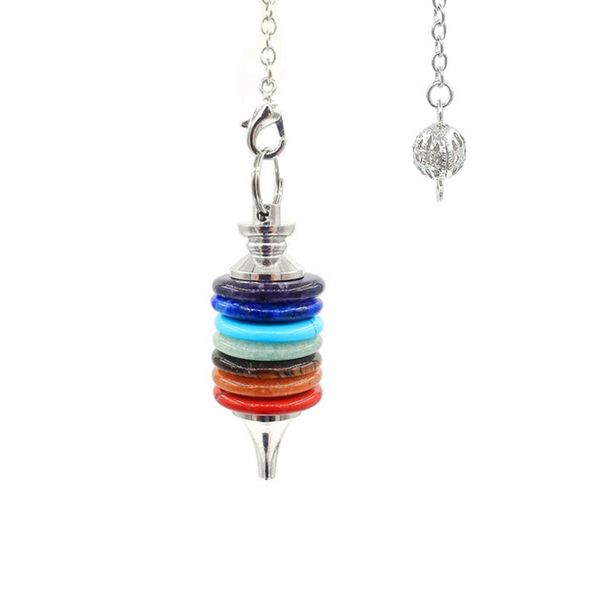 JLN Sette Chakra Dischi Pietra Rabdomanzia Pendolo Colore Arcobaleno Pietre Preziose Fascino Energetico con Ciondolo Catena in Ottone Per Meditazione Yoga