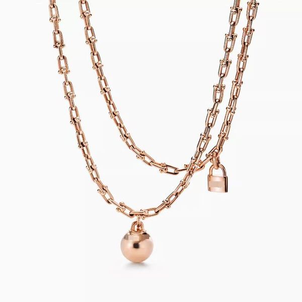 Модные унисекс-ожерелья 925 Серебряные двойные u-образные подковы подковы круглый шариковой локолик подвесной ожерелье с золотом