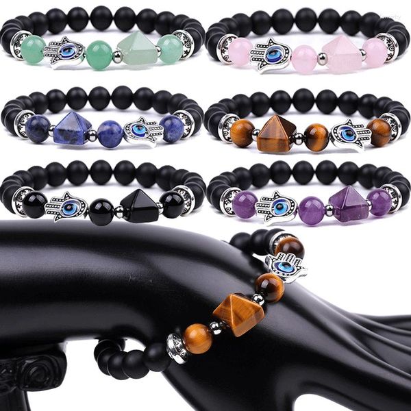 Strand Natural Tiger Eye Stone Hand Cut Pyramid Female Of Fatima Charm Bracciale Black Lava Devil's Prayer Bead Bracciali