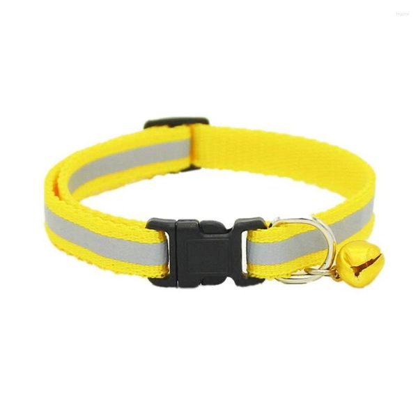 Coleiras de cachorro refletoras ajustáveis para animais de estimação com fivela de liberação de segurança com sino para gato (amarelo)
