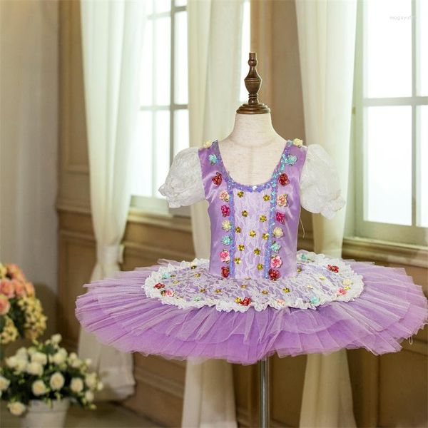 Design de roupas de palco Tamanho personalizado Cor Performance Dança Crianças Meninas Adulto Mulher 7 Camadas Pré-profissional Roxo Ballet Tutu