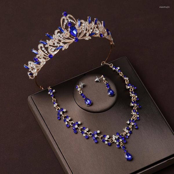 Halskette Ohrringe Set Itacazzo Braut Kopfbedeckung Krone Earwear Blau Exquisite Damen Party Tiaras