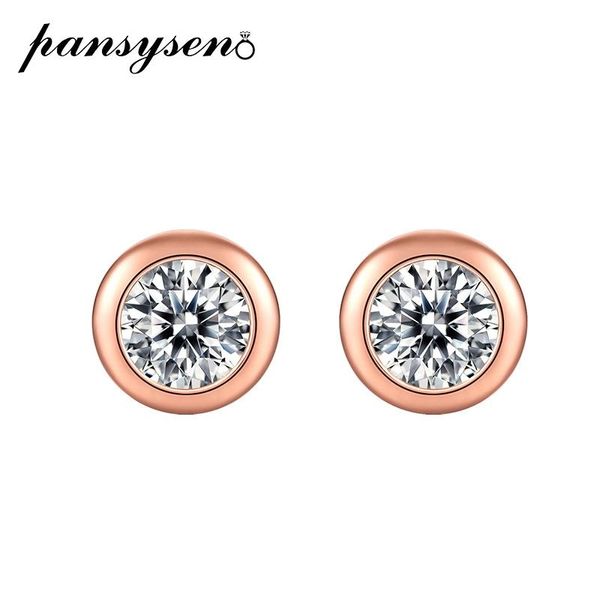 Calças Pansysen cor de ouro rosa 0,5ct Real Moissanite Stud Brincos para mulheres Brincos de jóias finas de Sterling