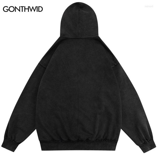 Erkek Hoodies Vintage Hoodie Sweatshirt Ceket Y2K Hip Hop Nakış Yanı Yama Çift fermuarlı kapüşonlu moda punk gotik pamuklu ceket