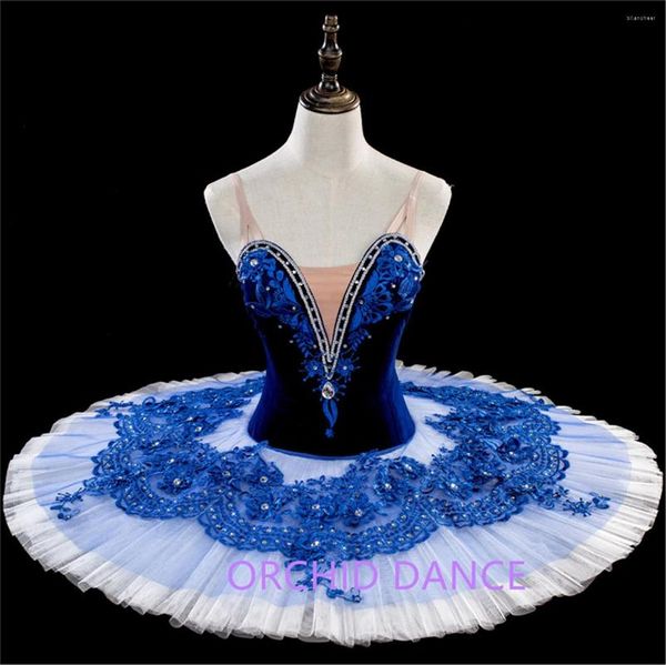 Vestuário de palco Clássico Vintage Design Profissional Traje Cor Tamanho Alta Qualidade Meninas Crianças Desempenho Azul Escuro Ballet Tutu