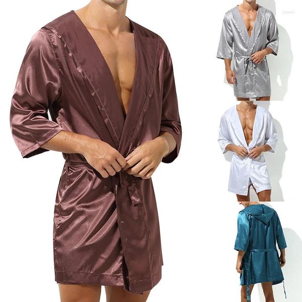 Roupa de dormir masculina Moda Robes masculinos Marca Sexy Ice Silk Roupão de banho Slpwear Short Slve Roupão de banho Slp Lounge