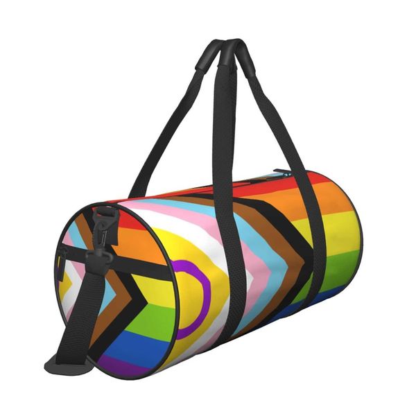 Bolsa de grife de qualidade LGBT A sacola Duffle Bag Cadeia Sacos de viagem com impressão ao ar livre Listras Carta tamanho grande Bolsa de bagagem de grife Sacola Tote