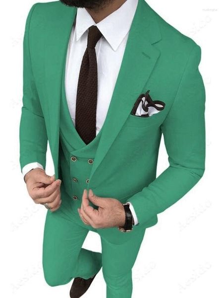 Ternos masculinos de um botão, verde, smoking, lapela, padrinhos, 3 peças, conjunto de casamento (jaqueta, calça, colete, gravata) D283