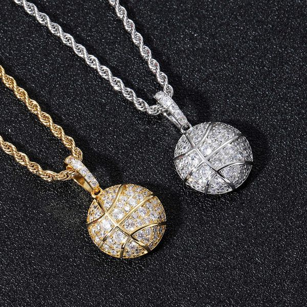 Nova marca Gzw Jóias Esportes Basquete Penny Hip Hop Micro Set Cubic Zircon Full Diamond Moda Masculina Colar Ouro Real Brilhante CZ Rock Estética Pedra Preciosa