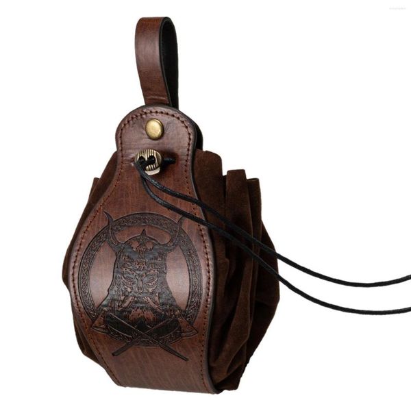 Bolsa de cintura medieval com cordão bolsa de couro PU para bumbum bolsa de dados casual pacote Fanny para caminhada Halloween cosplay esportes ao ar livre