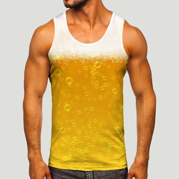 Regatas masculinas Man Tanks Roupas de verão Bolha de cerveja Estampa engraçada sem mangas Camiseta folgada solta boêmia com decote em O Colete fitness casual