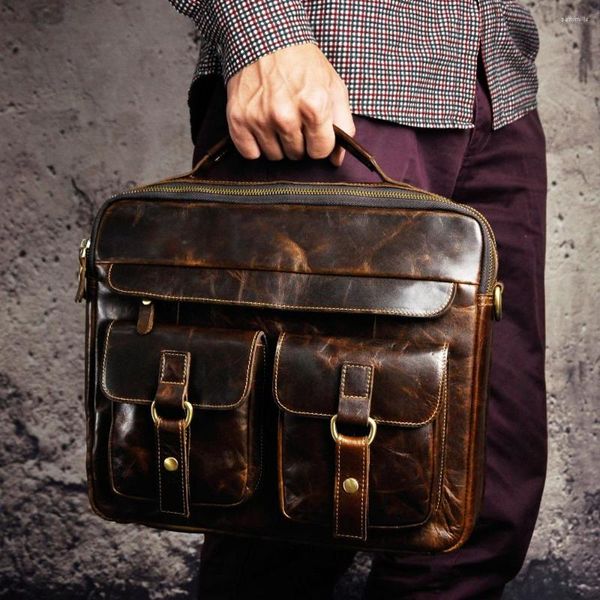 Портазы для мужчин качество кожаное антикварное путешествие портфель 13 дюйм для ноутбука Attacte Bag One Phoulding Messenger B207-C