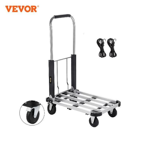 Handkarren Trolleys VEVOR zusammenklappbarer Handkarren-Dolly-Wagen mit Rädern, Gepäckwagen, 330 Pfund Kapazität, solide Konstruktion, flache Form-Dolly aus Aluminiumlegierung, 230706