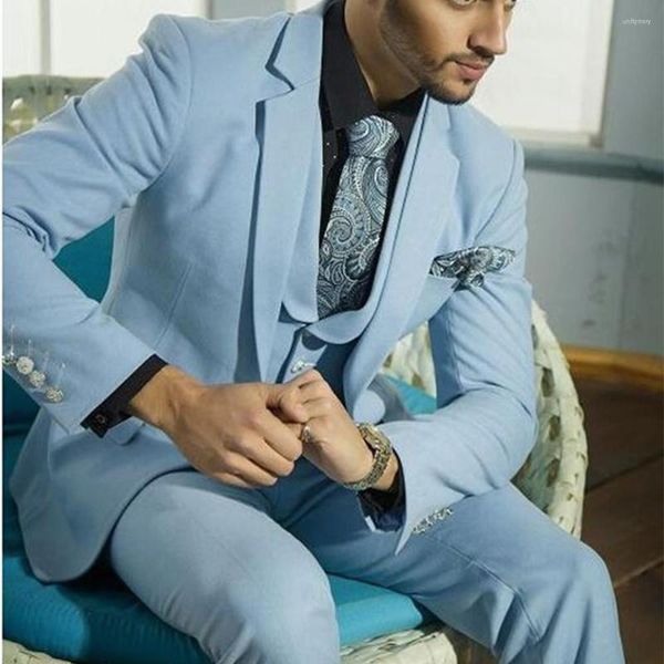Ternos masculinos feitos sob medida para noivo azul céu smoking terno árabe para festa padrinho de casamento (jaqueta calça colete)
