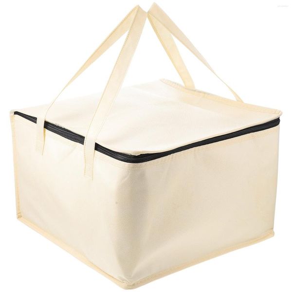 Set di stoviglie Borse per il pranzo isolate Isolamento per torte Custodia per porta pizza portatile 35X35X23CM Borsa da forno Panno beige Picnic