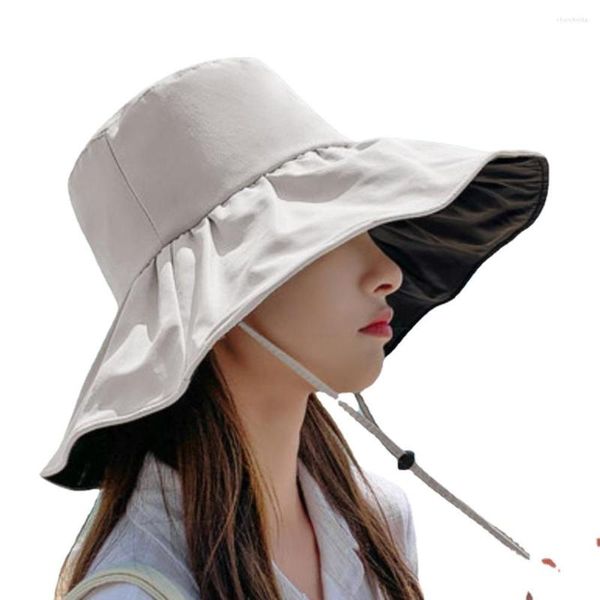 Cappelli a tesa larga Cappello di protezione solare in gomma nera Per donna Estate Ripiegabile Parasole grande Protezione UV da pescatore Sole Per donne