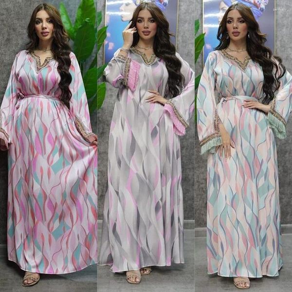 Abbigliamento etnico Abaya marocchino Dubai caftano donne musulmane abito lungo Ramadan arabo diamanti di lusso abito da festa di nozze stampa islamica