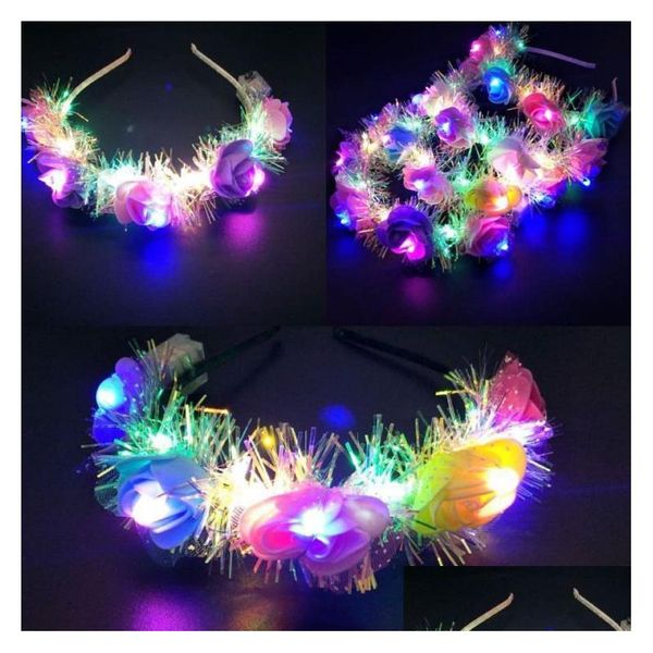 Partybevorzugung LED-Licht Blumenstirnbänder Glühendes Haarband für Hochzeit Mädchen Dekorative Blumen Zubehör Drop Lieferung Hausgarten F DHFBK