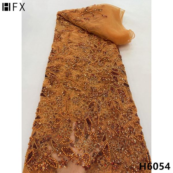 Calças hfx 2022 novo design sequência tecido de renda frisada francês 3d bordado lantejoulas tule tecido de renda para vestido de noiva f6054