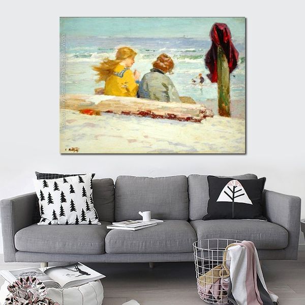 Bambini Canvas Art Edward Henry Potthast Pittura The Chaperones 1910-15 Handmade Beach Artwork Kids Room Decor