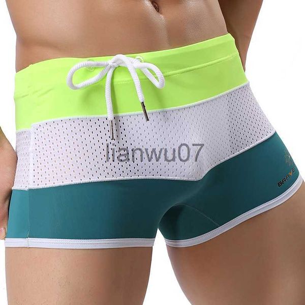 Erkek mayolar Menh Mayo Yüzme Sandıkları Spor Şortları Erkekler Boxer Swim Şort Seksi Patchwork Mayo Erkekler Masa Şortları J230707