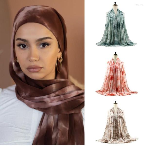 Abbigliamento etnico Tie Dye Hijab per donna Bubble Chiffon Velo musulmano stampato Soft Musulman Femme Scialle Maxi Wrap Women Premium Long Turban