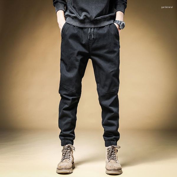 Männer Jeans Streetwear Fashion Männer Elastische Lose Fit Hosen Gespleißt Designer Casual Cargo Hosen Hombre Hip Hop Joggers Overalls