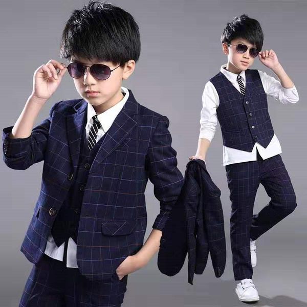 Pantaloni vintage slim fit boys abiti a quadri per matrimoni per bambini blazer giacche pantaloni gilet 3pcs blazer blazer abiti da festa per ragazzi