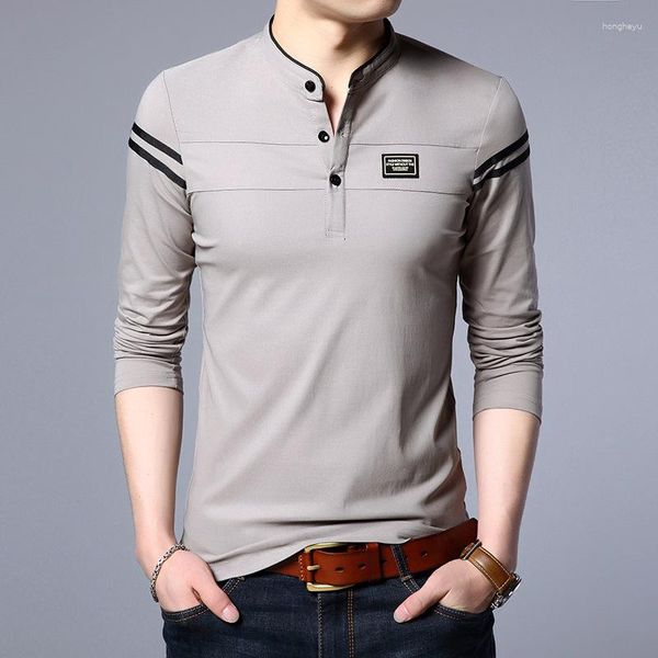 T-shirt da uomo Anbenser T-shirt a maniche lunghe da uomo Primavera Autunno Abbigliamento Colletto alla coreana T-shirt solide Top Polo per