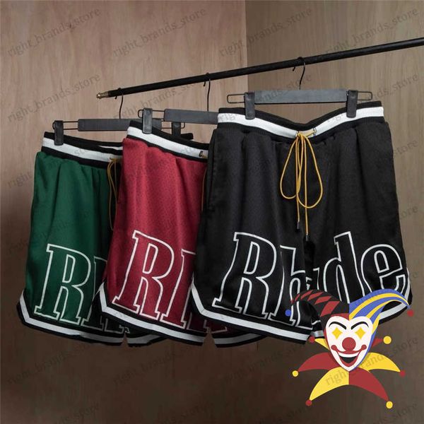 Shorts Masculino Tecido Pesado Shorts de Malha RHUDE Homens Mulheres 1 1 Melhor Qualidade Cordão Grande RHUDE Respirável Curto T230707