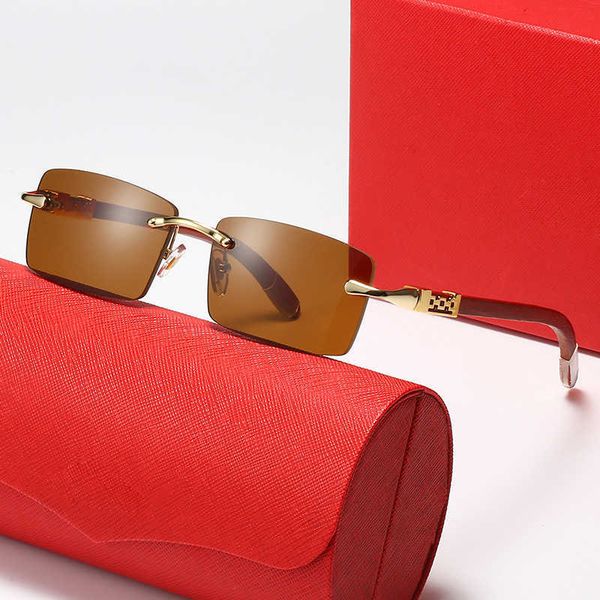 Óculos de sol fashion carti top novos óculos de sol quadrados sem armação perna de madeira masculina catapulta óculos moda armação óptica com caixa original