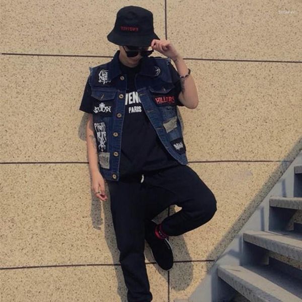 Coletes masculinos verão primavera sem mangas colete masculino jeans colete coreano slim fit high streetwear jaqueta hip hop moda roupas masculinas 2023