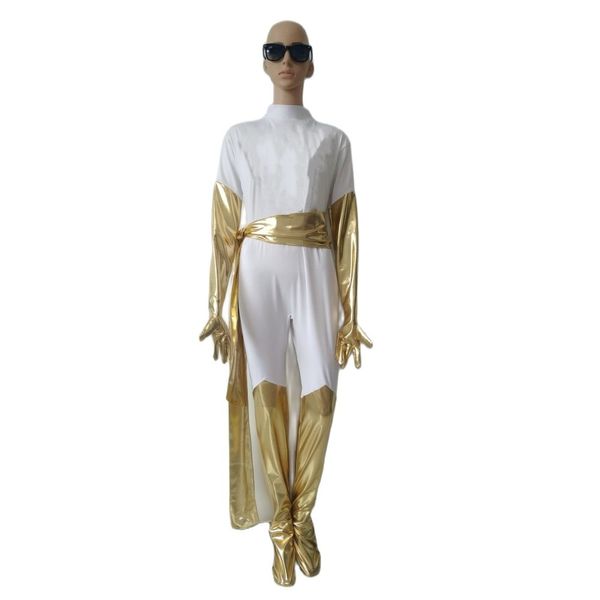 Moda cosplay oro bianco lucido Catsuit Unisex Spandex Zentai Body tuta Unisex Outfit Halloween Party Fancy Dress