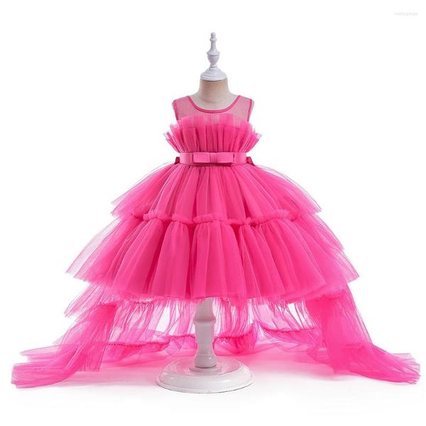 Abiti da ragazza Summer Pink Trailing Lace Baby Dress Toddler 1st Birthday Party Princess For Formal Gonfio Abito da sposa Vestido