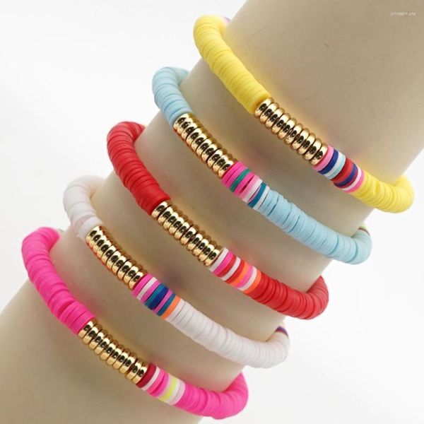 Braccialetti di collegamento C.YCX Elastico multicolore Dischi in argilla polimerica Vinile Heishi Per le donne Estate Gioielli da spiaggia Regali per ragazze Boho