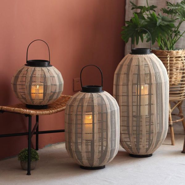 Stehlampen, handgewebte Rattan-Lampe, chinesischer Stil, Wohnzimmer, Sofa, wasserdicht, für den Außenbereich, Solar-LED-Innenhof, Standard