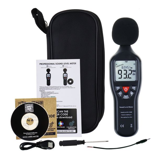 Medidores de ruído Medidor de nível de som digital Decibel 30dB - 130dB Com função de registro de dados CD Software Noise Tester Recorder 230706