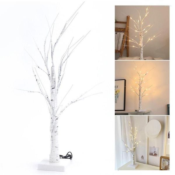 Fiori decorativi Lampada da tavolo Camera da letto 45 cm Notte 60 cm LED Albero Bonsai Tavolo Betulla bianco