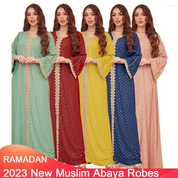 Roupas étnicas Abaya Robes Vestido muçulmano na Europa América e Oriente Médio Mulheres 2023 Ramadã Bronzing Dubai Robe Evening