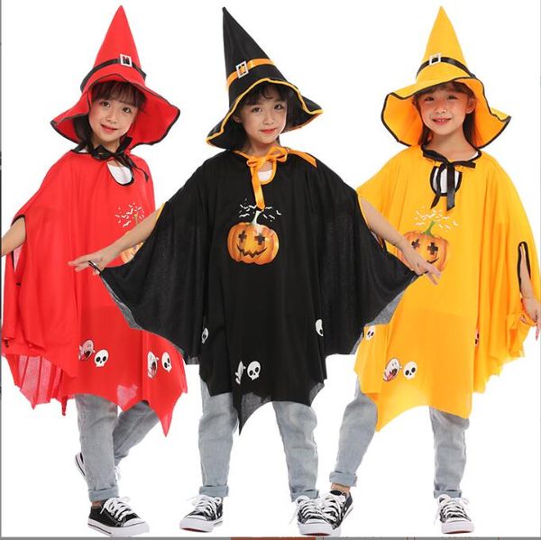 Capas de bebê de halloween crianças capa de abóbora conjunto de chapéu bruxa bruxo capas vestido de morte robe fantasia fantasias de cosplay capa para meninos meninas