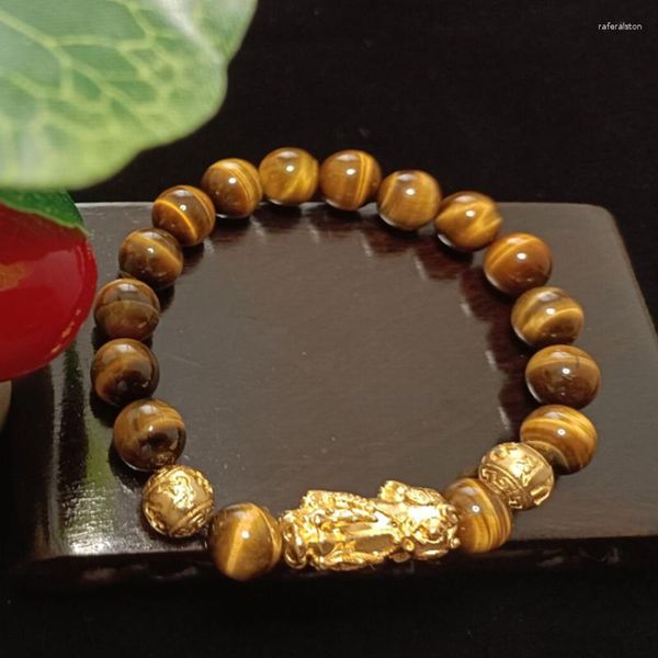 Strang Reines Kupfer Pixiu Feng Shui Geschenk 7A 5A Natürliches gelbes Tigerauge-Armband für Mann und Frau Handgefertigter guter Glücks-Amulett-Schmuck